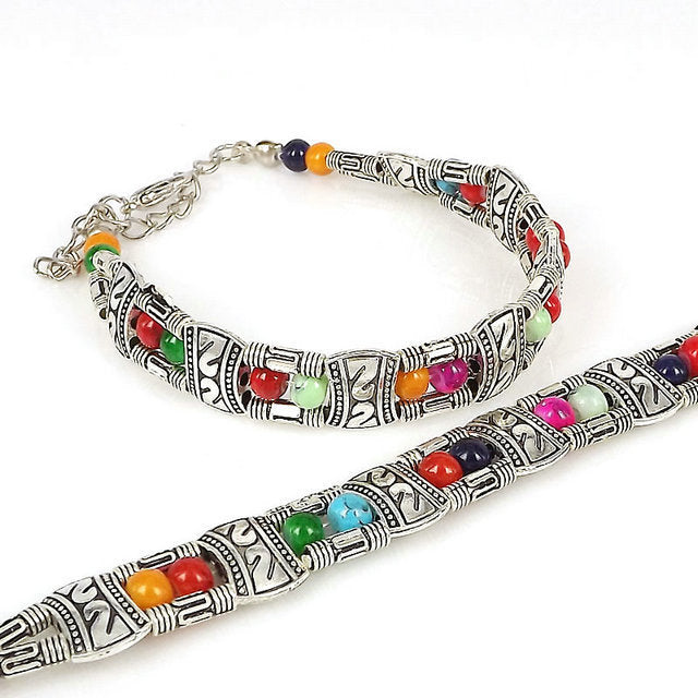 Womens Tibetan Beadwork Bracelet Electroplated Alloy Fashion Jewelry Accessory Beaded Design Bracelet Stylish