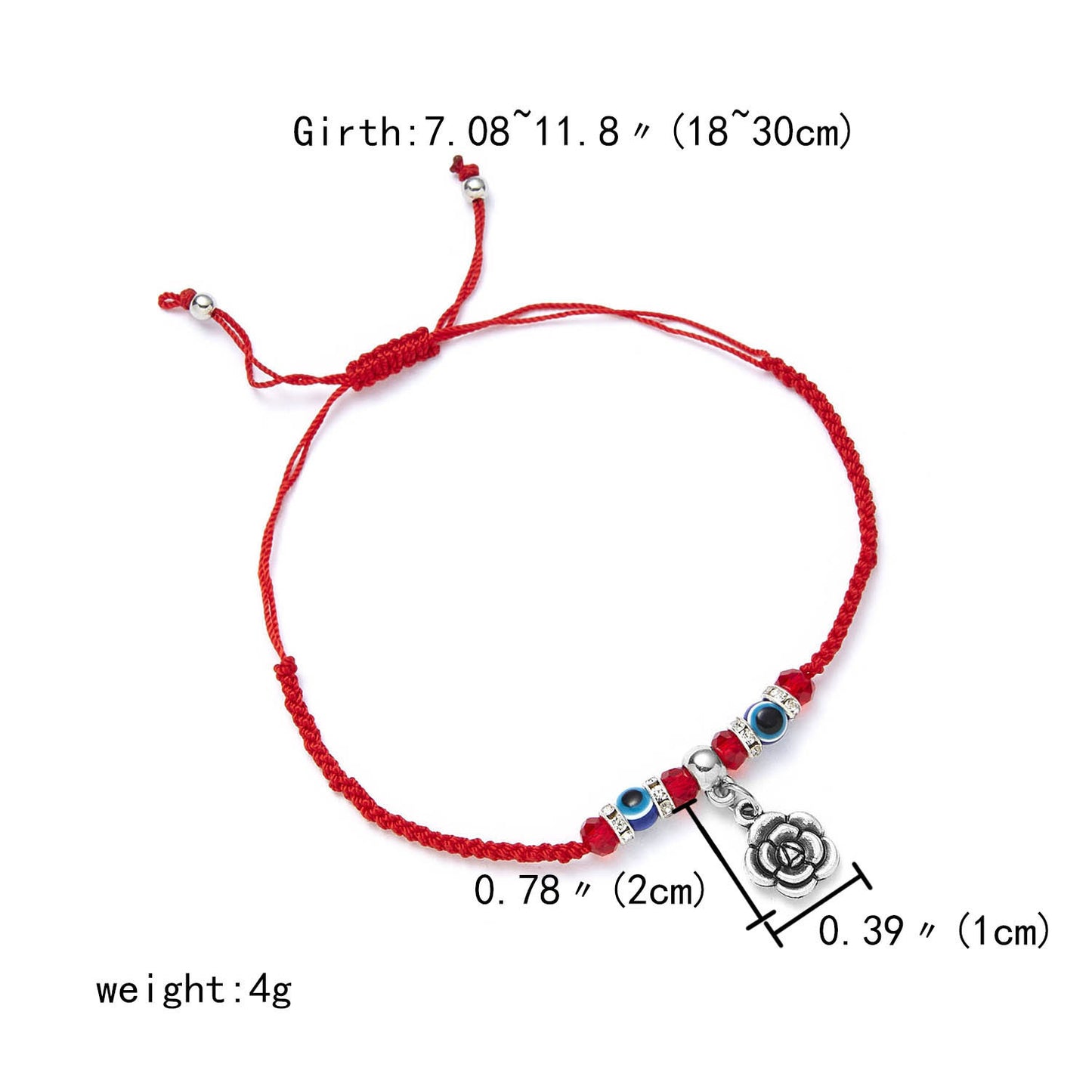 Women's Red Rope Braided Bracelet With Rhinestone Pendant Adjustable Beaded Bangle Fashion Accessory For Women