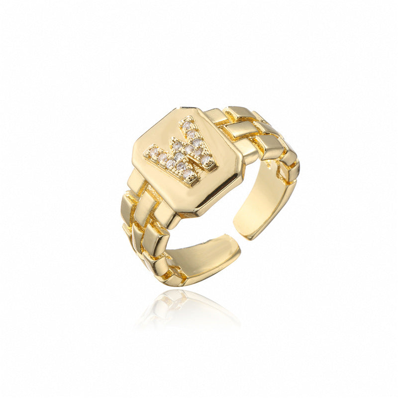 Womens Adjustable Letter Ring 18K Gold Plated Zircon Initial Alphabet Ring Jewelry For Her Elegant Everyday Accessory