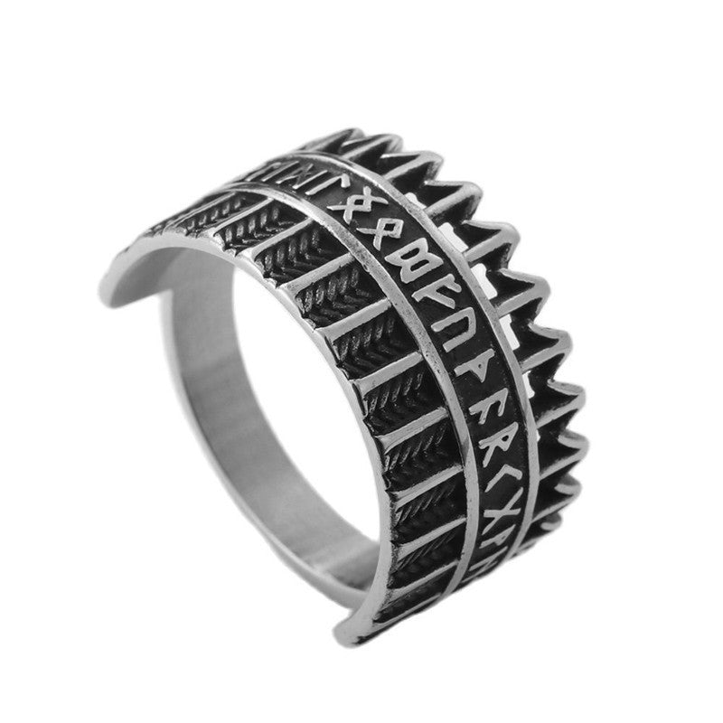 Titanium Steel Viking Warrior Ring Vintage Mens Punk Jewelry Geometric Retro Silver Tone Hand Crafted Enduring