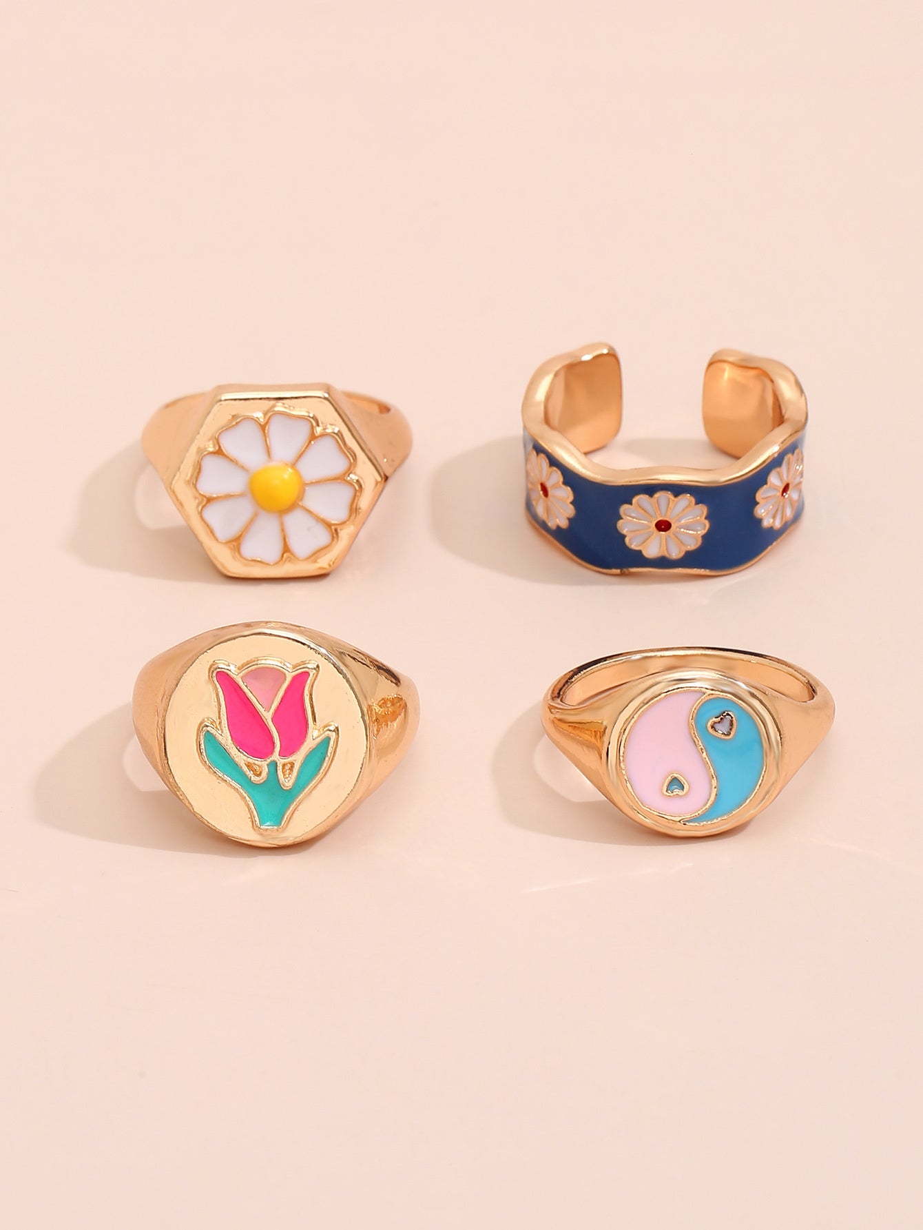 Womens Knuckle Rings Set Fashion Alloy Metal Rings Trendy Four Piece Set For Everyday Wear Chic Stackable Sets