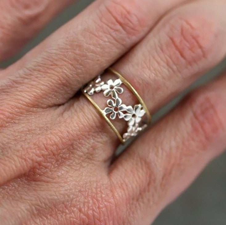 Floral Adjustable Ring Two Tone Chrysanthemum Sunflower Design 18K Rose Gold Plated Alloy Jewelry for Women Idea Today