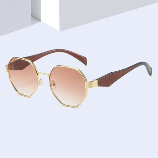 Womens Polygonal Sunglasses Large Rim Metal Frame Sun Glasses For Fashion Travel And Sun Protection Elegant Minimalist