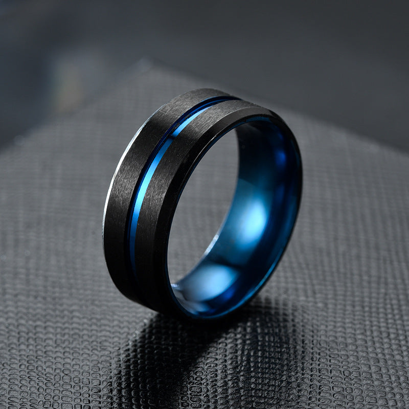 Unisex Stainless Steel Ring Two Tone Brushed Finish 8mm Band Anniversary Ring Fashion Jewelry Middle Slot Color