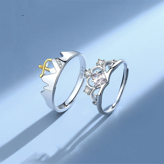 Couple Zircon Rings For Him And Her Adjustable Korean Style Matching Promise Ring Set Elegant Gift For Couples