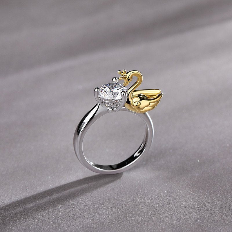 Womens Two Tone Ring Gold Plated Copper Geometric Ring With Zircon Fashion Jewelry Ring For Her Elegant Gift For