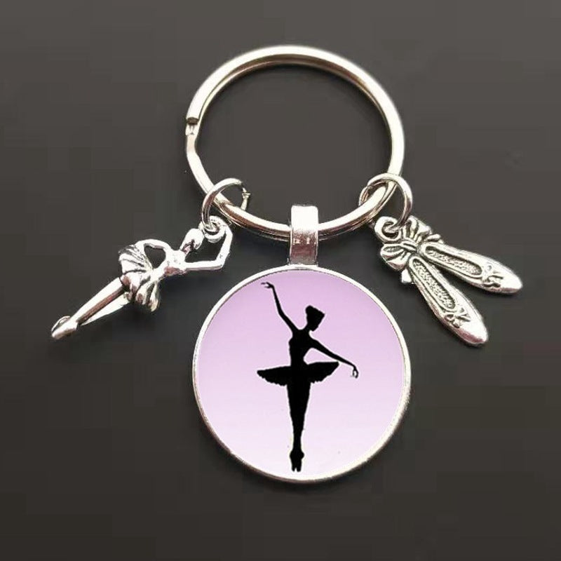 Womens Ballet Glass Pendant Keychain Charm Alloy Fashion Jewelry for Purses and Handbags Elegant Sparkling Now