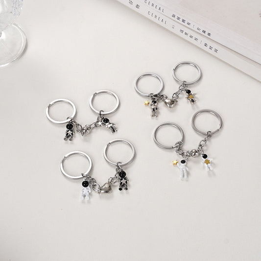 Metal Astronaut Keychain Set Star Magnet Keychains Space Themed Key Rings Celestial Jewelry Accessories Themed