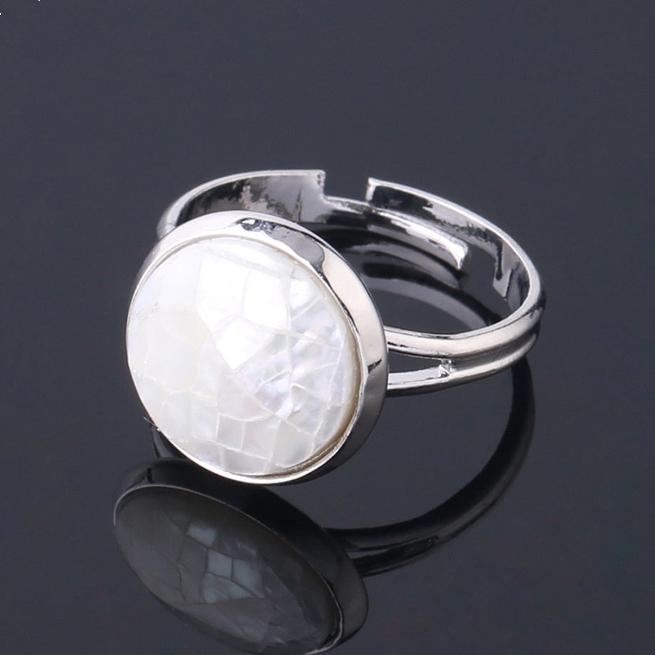 Unisex Shell Ring Adjustable Band Round Convex Copper Ring White Shell Pink Shell Abalone Jewelry Gift Giftable