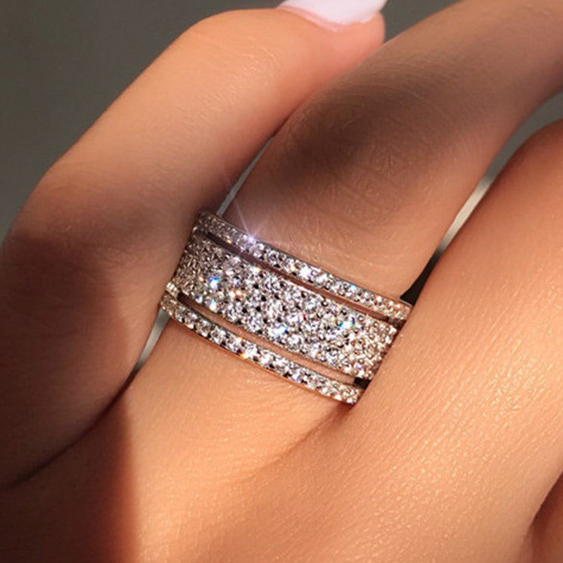 Elegant Zircon Ring With Copper Set Silver Tone Alloy Band For Women And Girls Sizes 5 6 7 8 9 10 Long Lasting