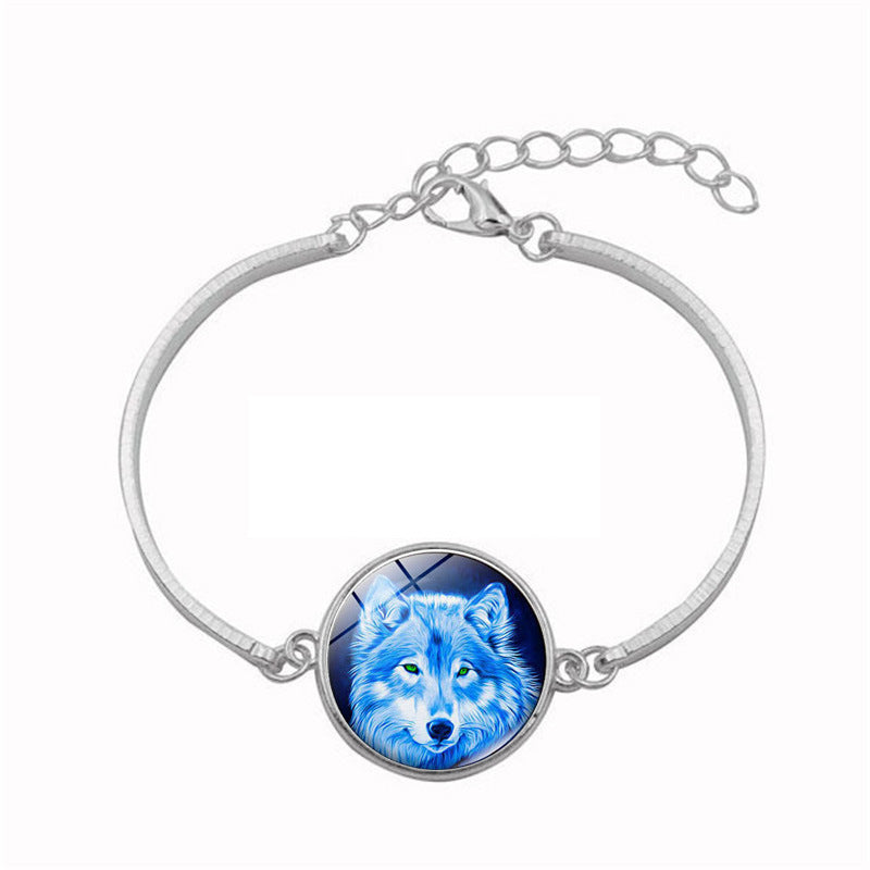 Women Time Gemstone Glass Pendant Bracelet With Alloy Chain Lightweight Adjustable Length Fashion Chic Jewelry