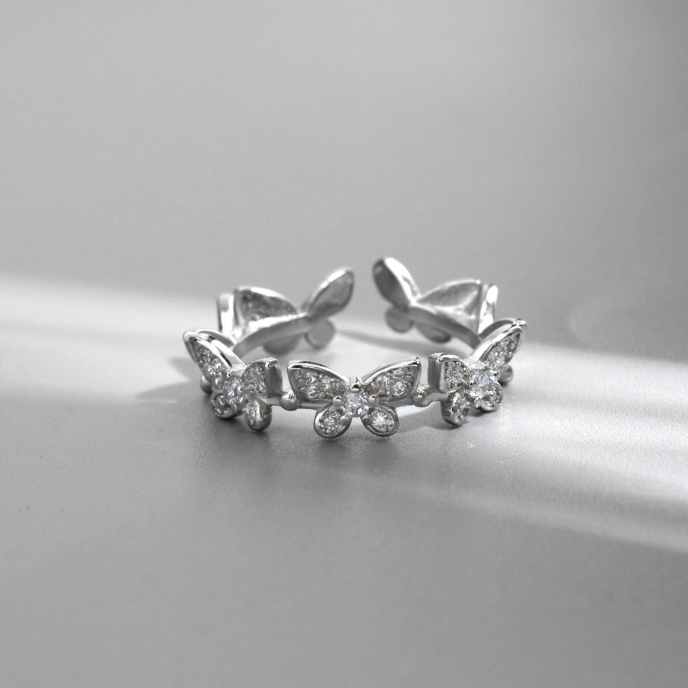 Womens Butterfly Ring Inlaid Adjustable Gold Plated Copper Gems Fashion Jewelry Elegant Dainty High Quality