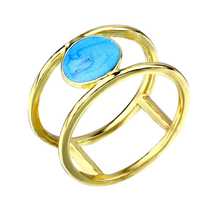 Womens Wave Ring Gold Alloy With Artificial Gemstone Inlay European Design Individually Packaged Birthday Gift For Her