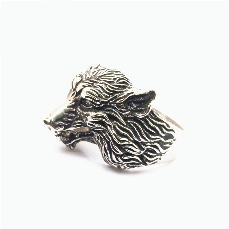 Stainless Steel Wolf Head Ring Animal Zodiac Gift Trade Fair