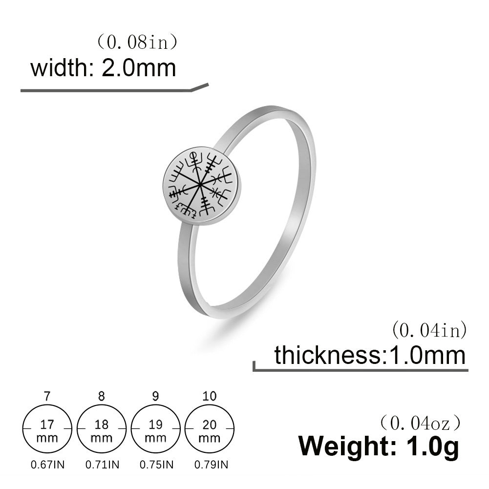 Viking Compass Ring Titanium Steel Laser Engraved Norse Jewelry Unisex Ring for Men and Women Themed Accessory