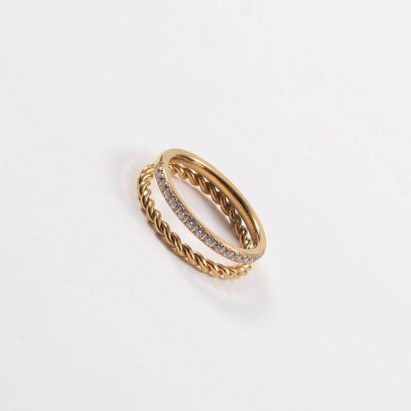 Unisex Double Layer Fried Dough Twists Ring With Zircon Cool Universe Electropltd Size 6 7 8 Packing X1PCS RXPR