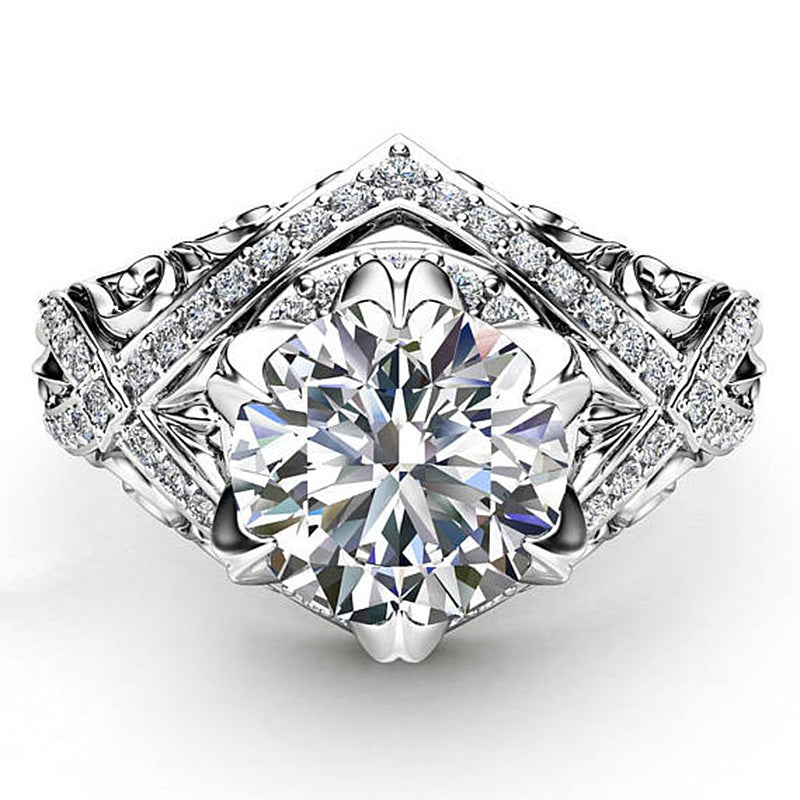 Brass and White Steel 4 Prong Ladies Ring Inlay Gems