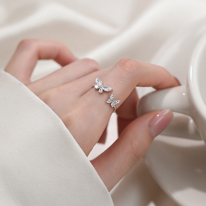 Adjustable Butterfly Ring Open Ring Silver Plated With Bow Accent Fashion Jewelry Gift For Her For Daily Style