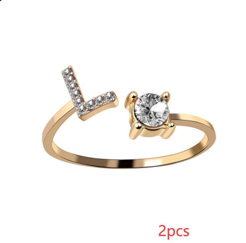 Womens Initial Letter Ring Adjustable Vintage Jewelry Zircon Accents Alloy Rhinestone Ring Perfect For Gifting