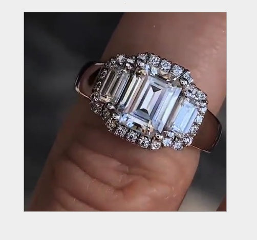 Womens Rectangular Zircon Ring European American Style Fashion Jewelry Brass Steel Statement Ring Hypoallergenic