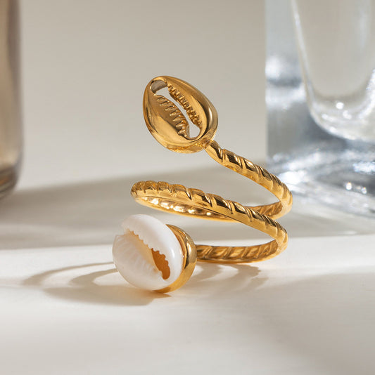 Stainless Steel Open Ring With Shell Zodiac Animal Design For Women Beach Vacation Accessory Everyday Wearable