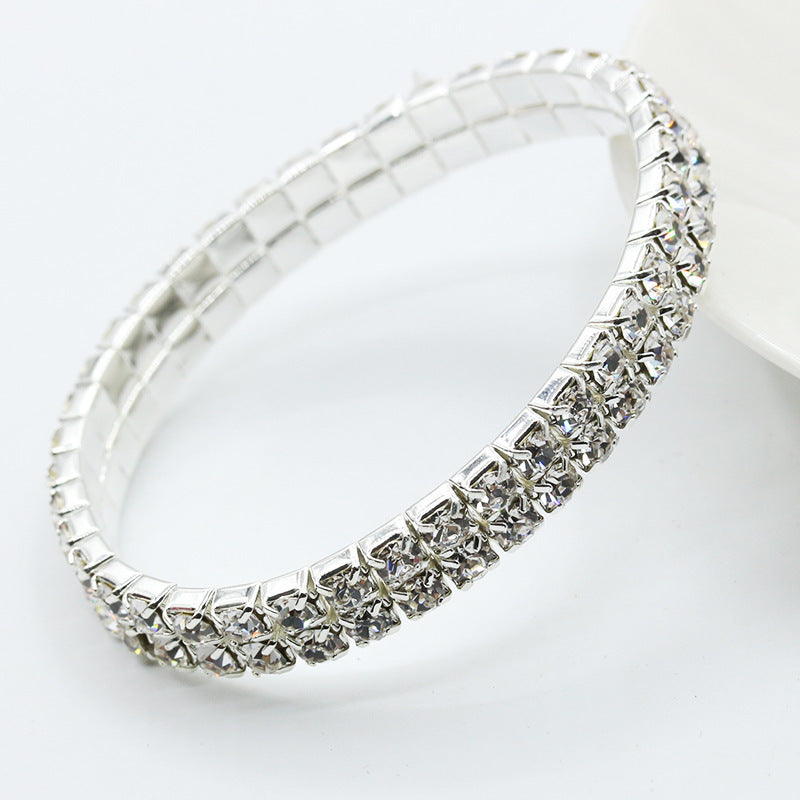 Sparkling Star Elastic Bracelet Full Diamond Single Row Design Shiny Bangle For Women Diameter 7cm Combination