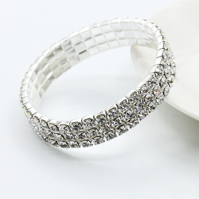 Sparkling Star Elastic Bracelet Full Diamond Single Row Design Shiny Bangle For Women Diameter 7cm Combination