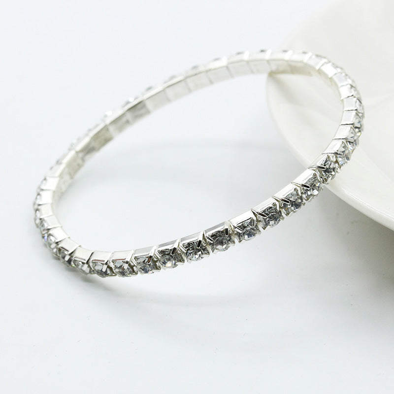 Sparkling Star Elastic Bracelet Full Diamond Single Row Design Shiny Bangle For Women Diameter 7cm Combination