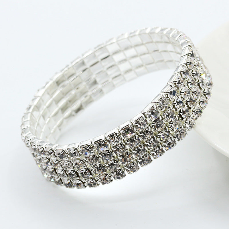 Sparkling Star Elastic Bracelet Full Diamond Single Row Design Shiny Bangle For Women Diameter 7cm Combination