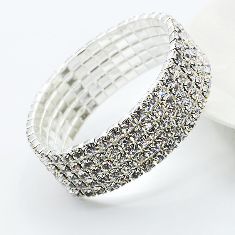 Sparkling Star Elastic Bracelet Full Diamond Single Row Design Shiny Bangle For Women Diameter 7cm Combination