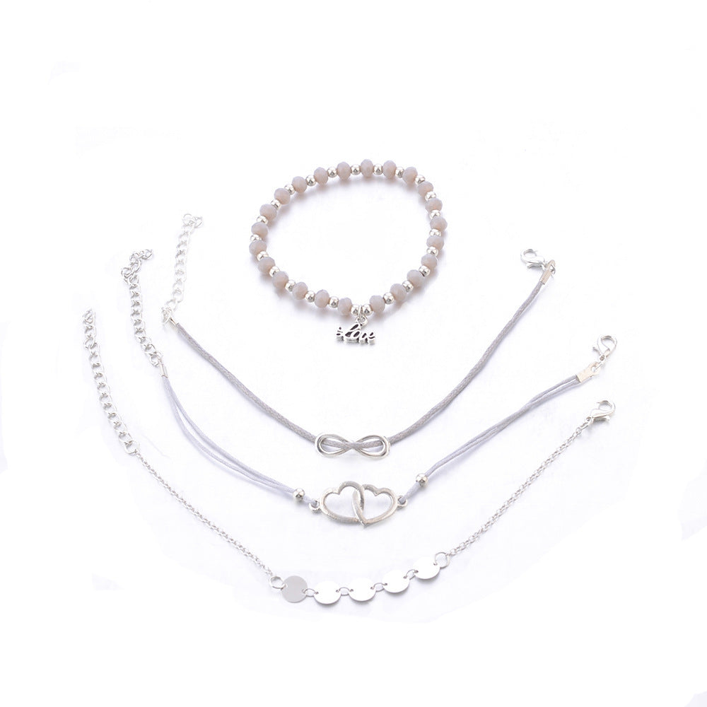 Heart Shape Unisex Alloy Bracelet Set Electroplated Anniversary Gift For Travel European Style Jewelry For You