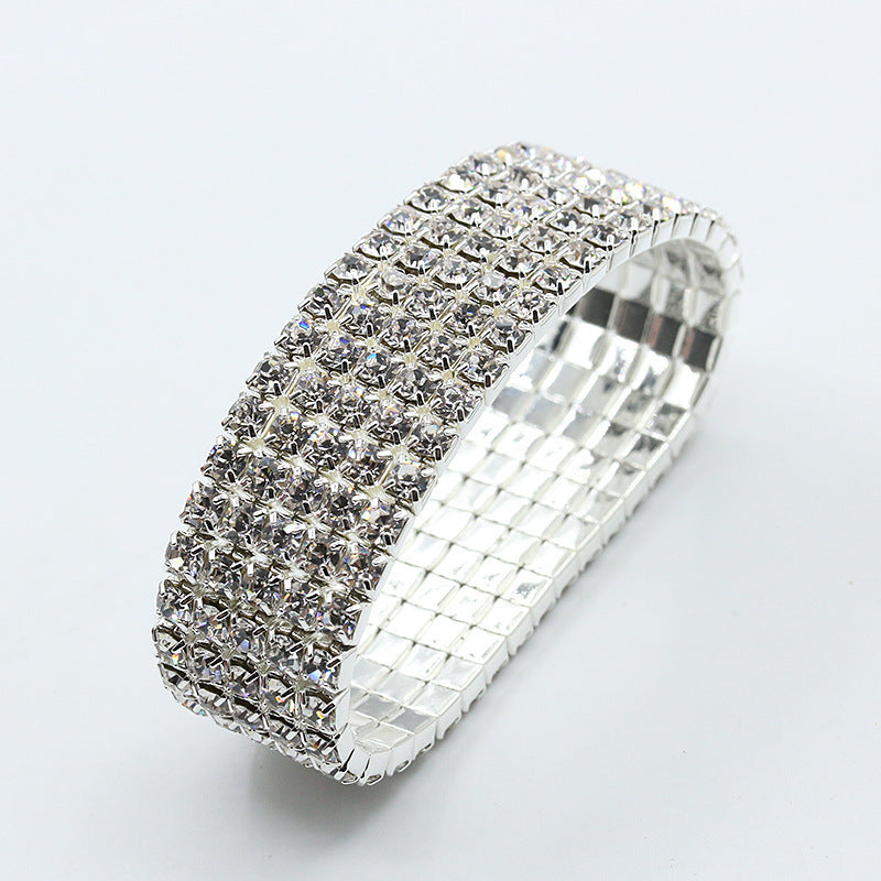 Sparkling Star Elastic Bracelet Full Diamond Single Row Design Shiny Bangle For Women Diameter 7cm Combination