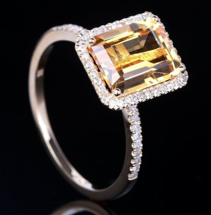 Engagement Ring Diamond Yellow Gemstone Microset Plated Couples Anniversary Ring Elegant Geometric Design Chic