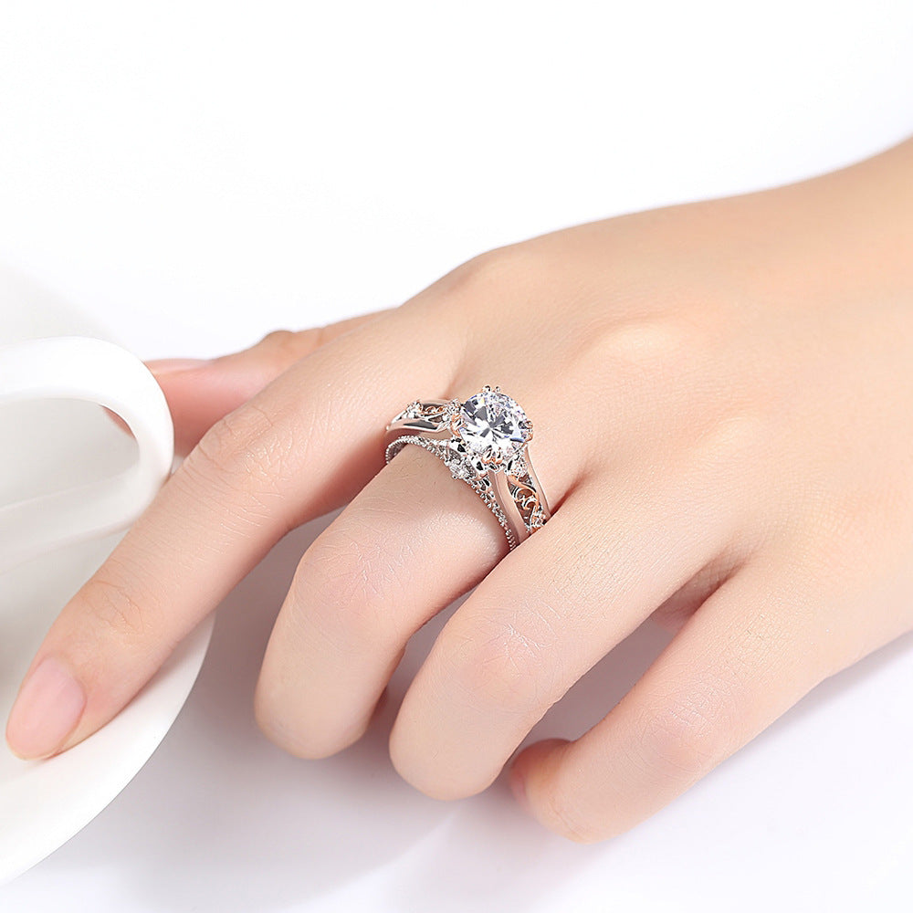 Rose Gold Plated Color Separation Ring For Women With Champagne Diamond Accents And Elegant Geometry With Sparkle