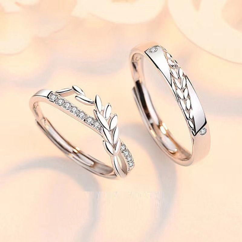 Couple Ring Set Adjustable Wheat Design Diamond Treated Alloy Matching Rings For Him And Her Cute Perfect Gift For