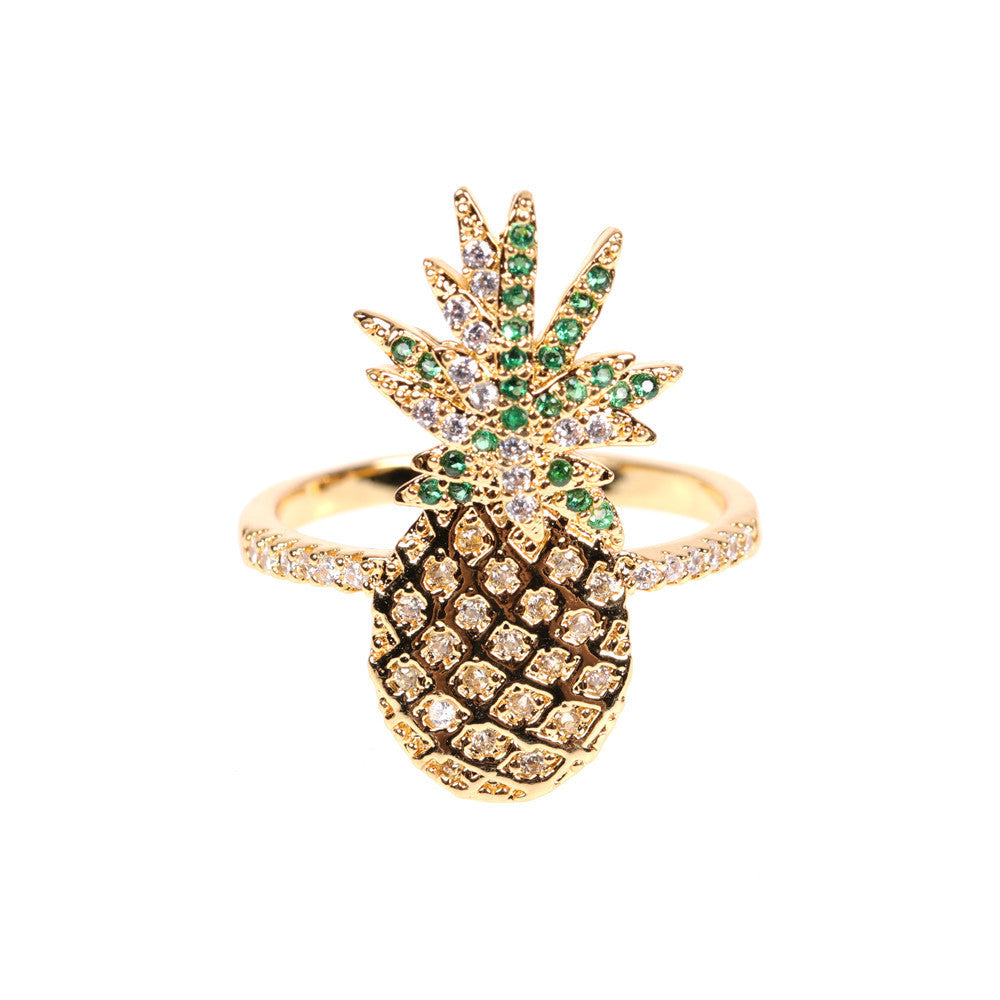 Micro-set crystal diamond pineapple ring