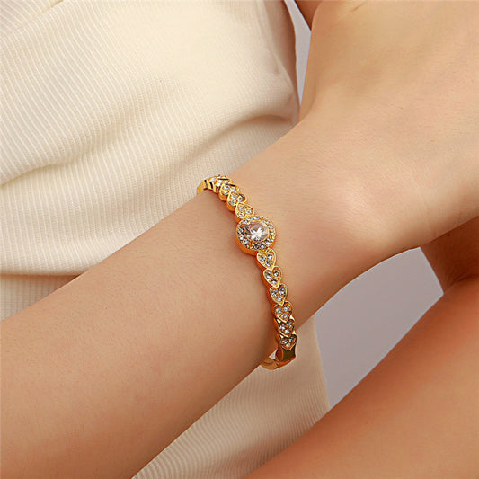 Geometric Alloy Diamond Bracelet Vintage Style For Women Retro Fashion Jewelry Full Diamond Love Bangle Elegant