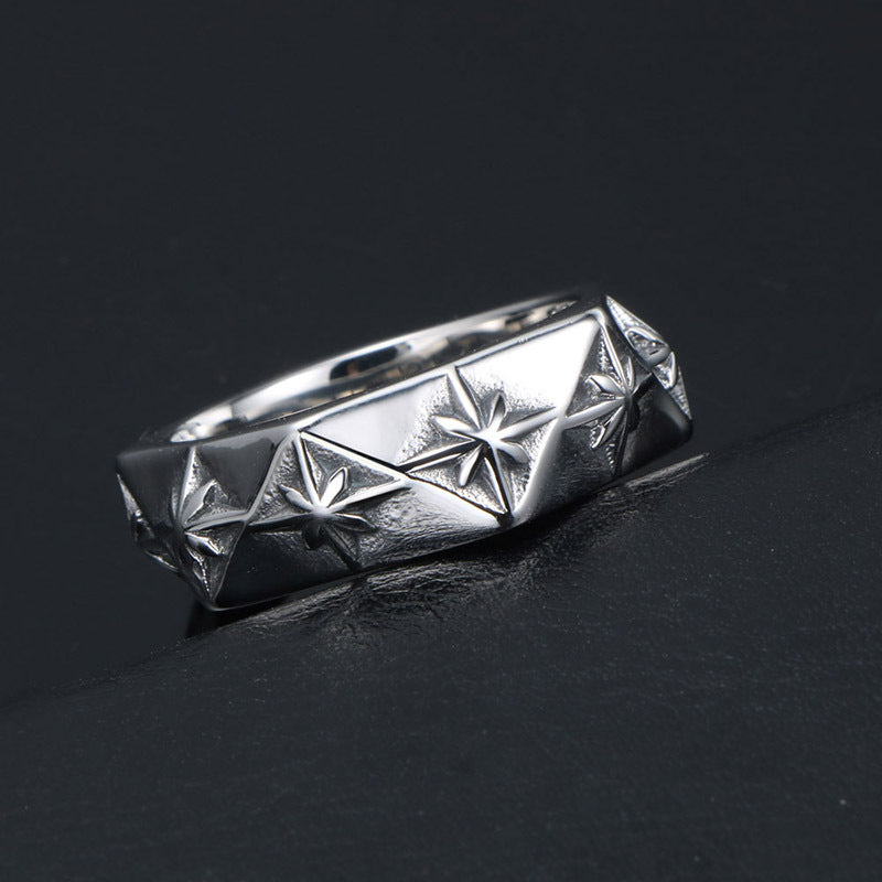 Titanium Steel Ring With Polygon Design Vintage Flower Statement Ring Fashion Jewelry Not Inlay 3D Ring Packed