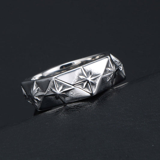 Titanium Steel Ring With Polygon Design Vintage Flower Statement Ring Fashion Jewelry Not Inlay 3D Ring Packed