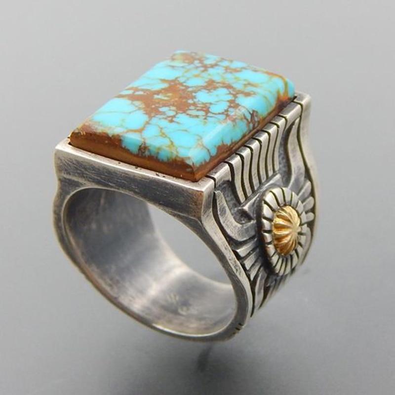 Fruit Ring Square Green Turquoise Ring Metal Ring With Alloy Inlaid Gems National Ring Travel Souvenir Ring No