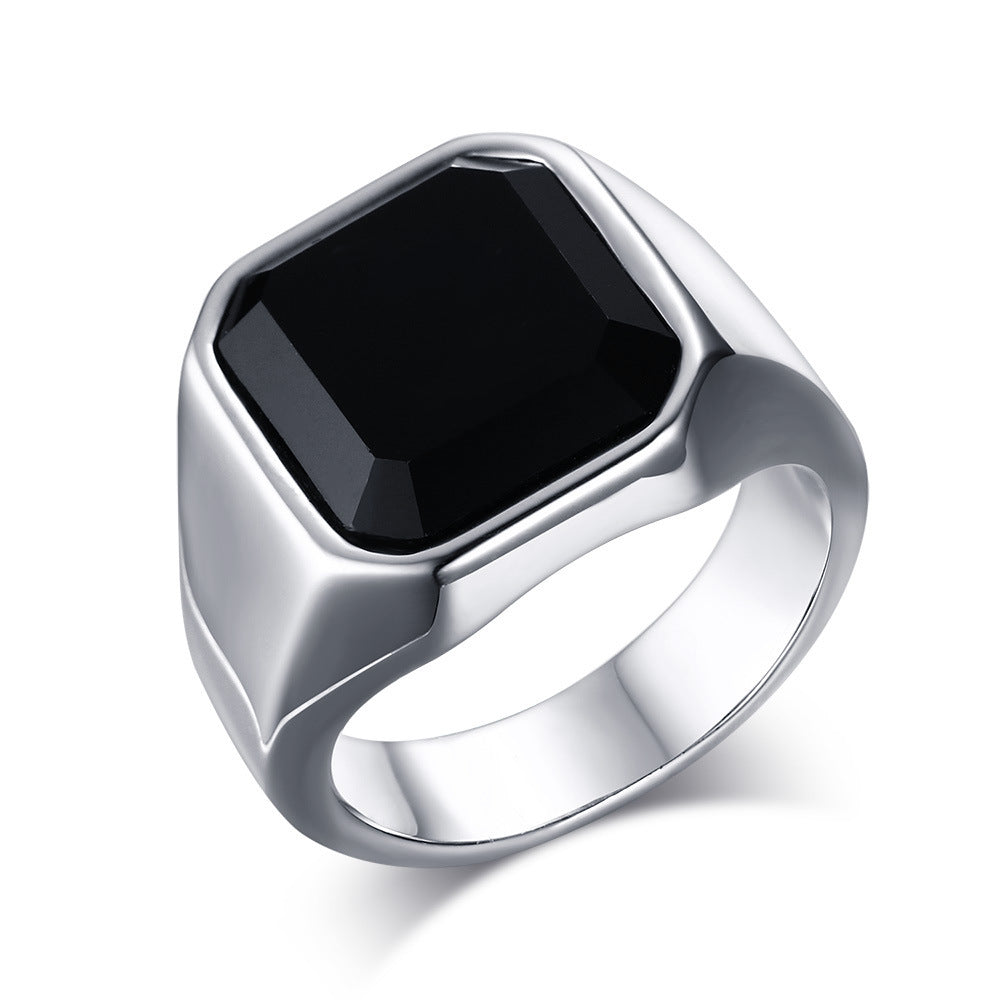 Stainless Steel Ring With Black Stone Ring Durable Design For Everyday Wear Statement Ring Fashion Jewelry Ring