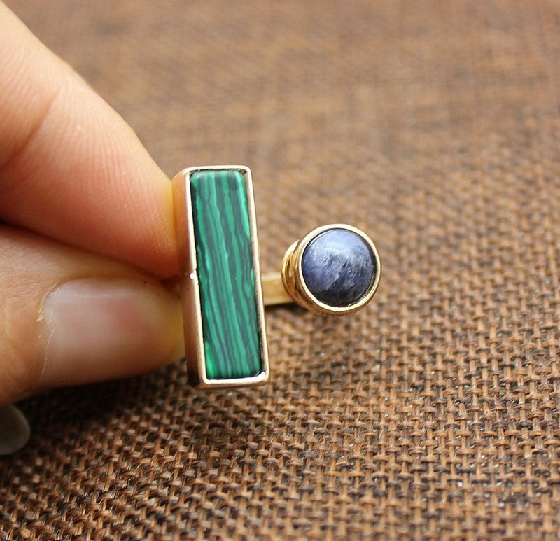 Malachite Square Ring Natural Stone Alloy Electroplated Travel Souvenir Gift Ring Green Stone European American
