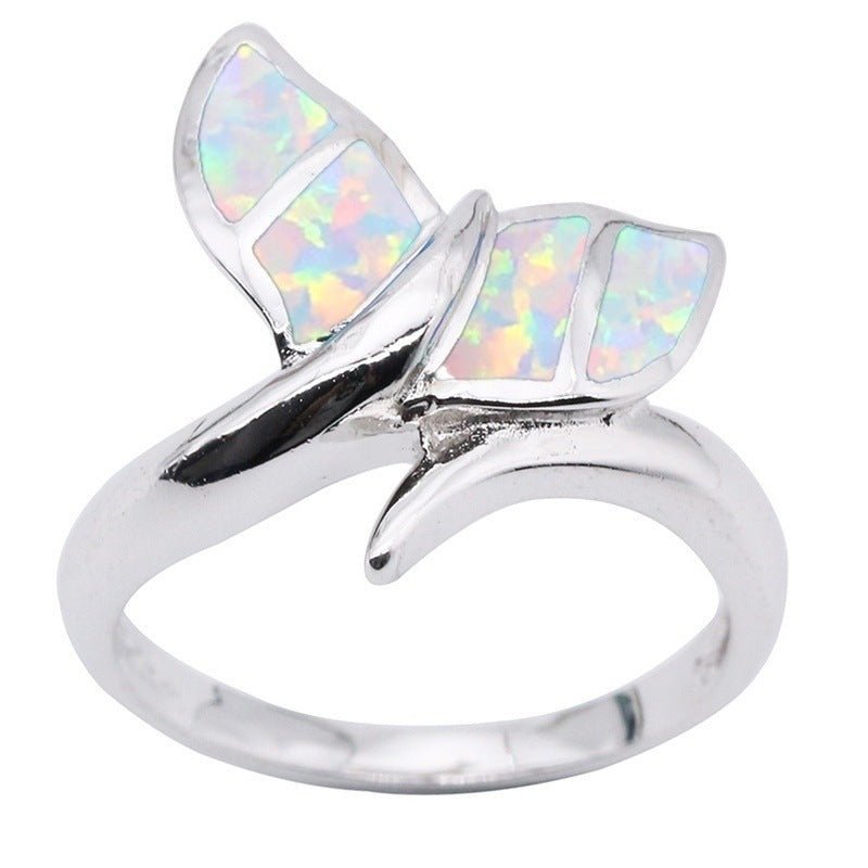 Womens Opal Mermaid Tail Ring With Diamond Inlay Alloy Gem