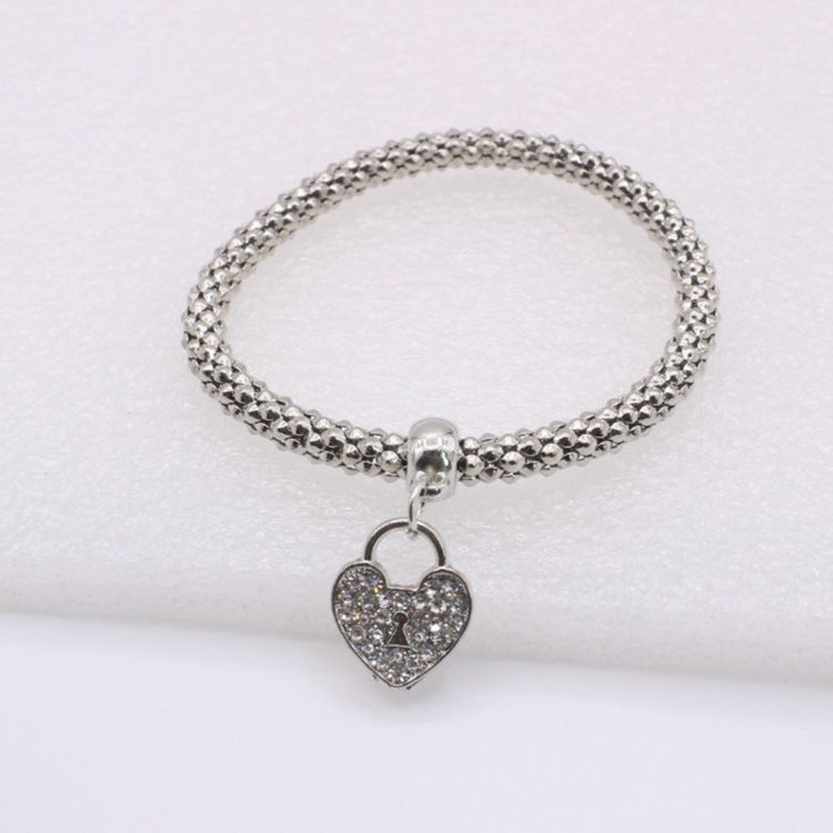 Women Alloy Thick Chain Bracelet Set Electroplated Gemstone Bangle Gift Gold Silver Anniversary Celebration Joy