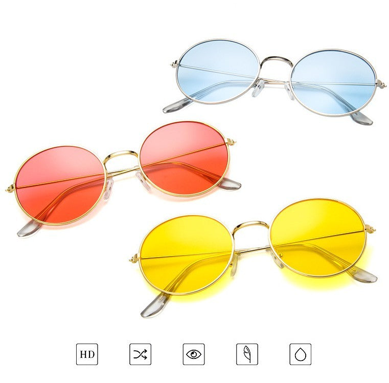 Round Jelly Sunglasses Transparent Ocean Vintage Sunglasses With Metal Frame Resin Lens And Universal Fit 52mm