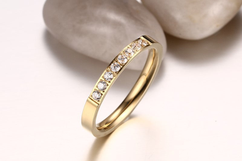 Womens Stainless Steel Zircon Ring 3MM Dainty Stackable Band Elegant Durable Everyday Jewelry Gift For You All