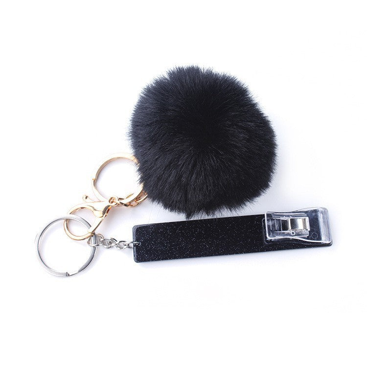 Touch Free Card Holder Keychain With Furry Ball DIY Accessory Secure Easy Card Carrying Contactless Card Clamp