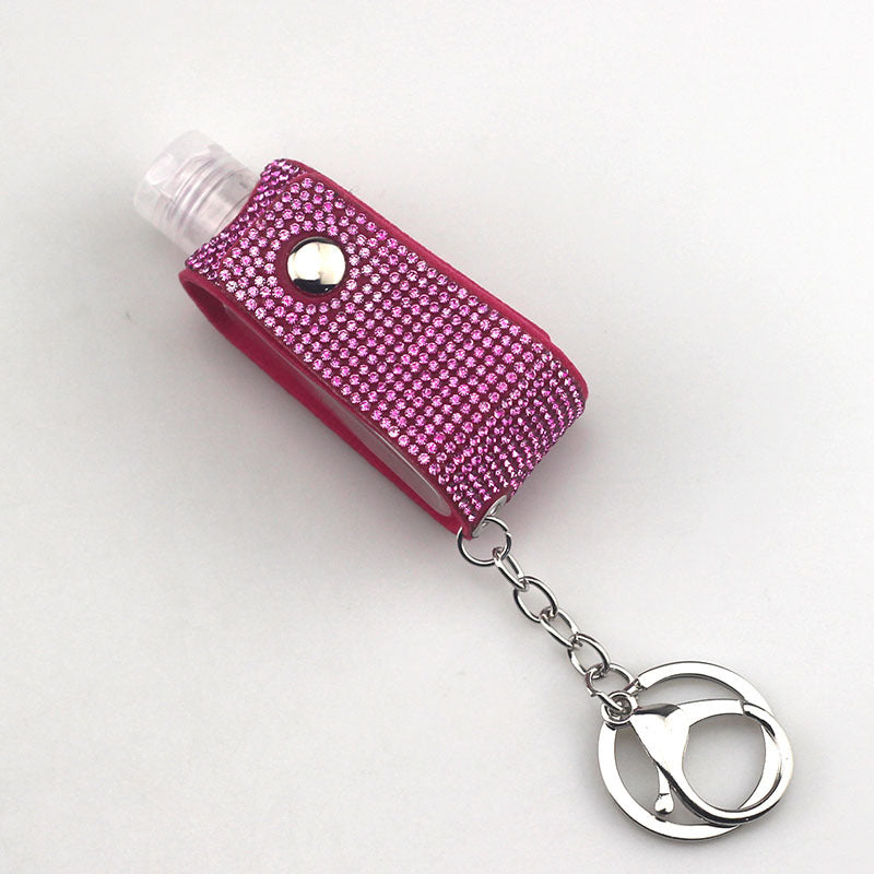 Faux Leather Keychain Diamond Pattern Key Ring with Hot Drilled Design in White AB Lake Blue for Keys Everyday
