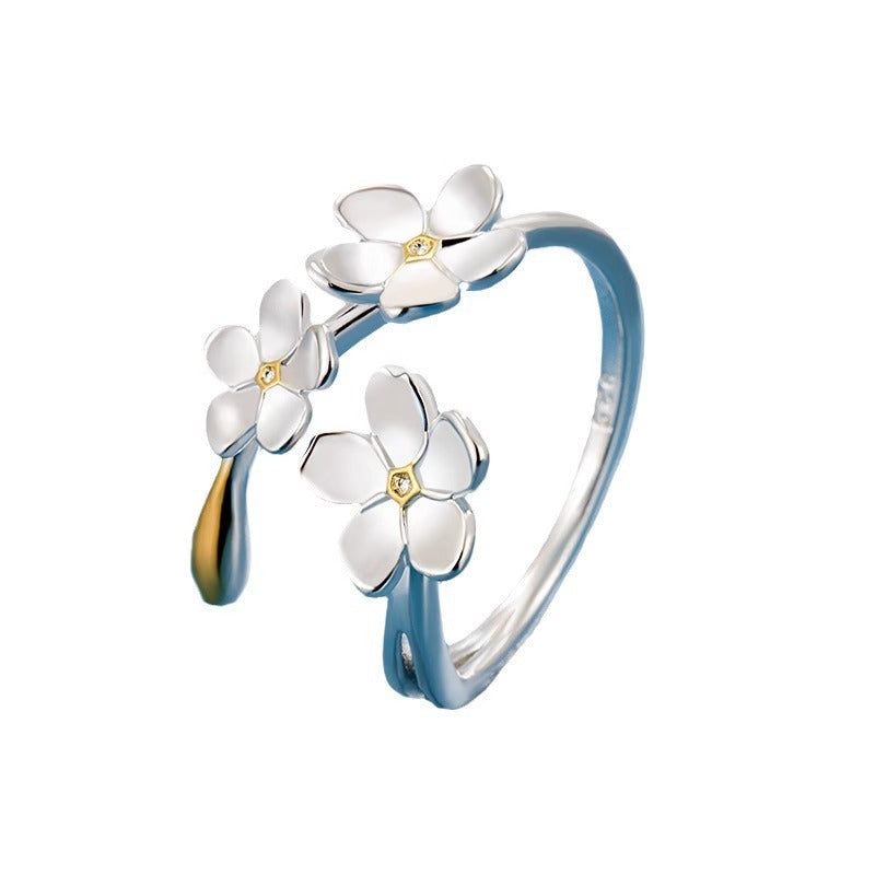 Womens Adjustable Ring Retro Geometric Petal Alloy Electroplated Artistic Flower Ring Temperament Jewelry Chic