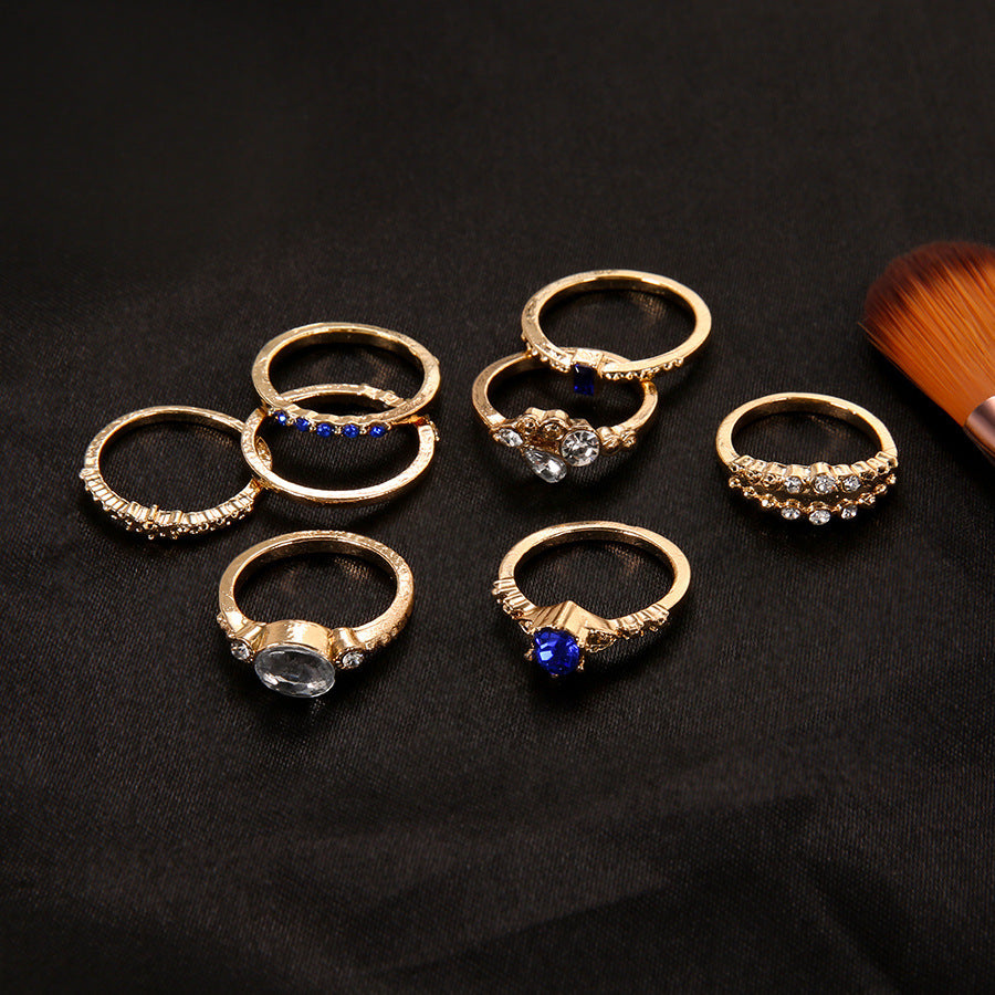 Gold Alloy Gemstone Ring Inlaid with Elegant European American Design for Women Girls Fashion Jewelry Gift Ready